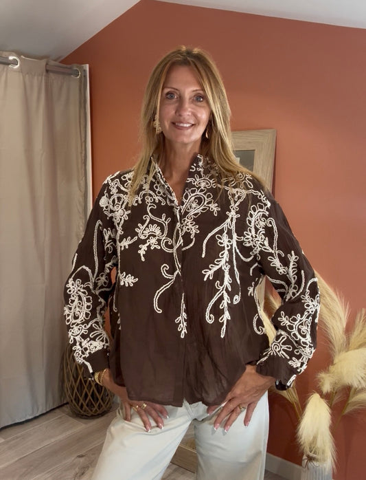 CHEMISE SANDY CHOCOLAT A BRODERIES