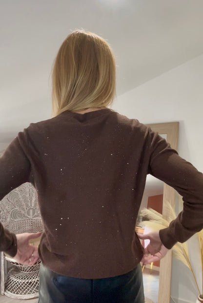 Pull ÉCLIPSE marron pailleté