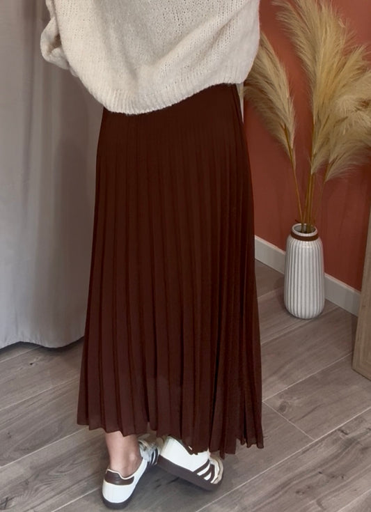 Jupe longue plissée BONNIE chocolat