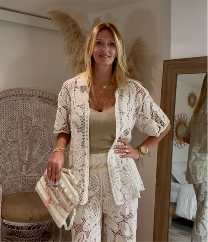 CHEMISE CROCHET BEIGE A MANCHES COURTES CASSIE
