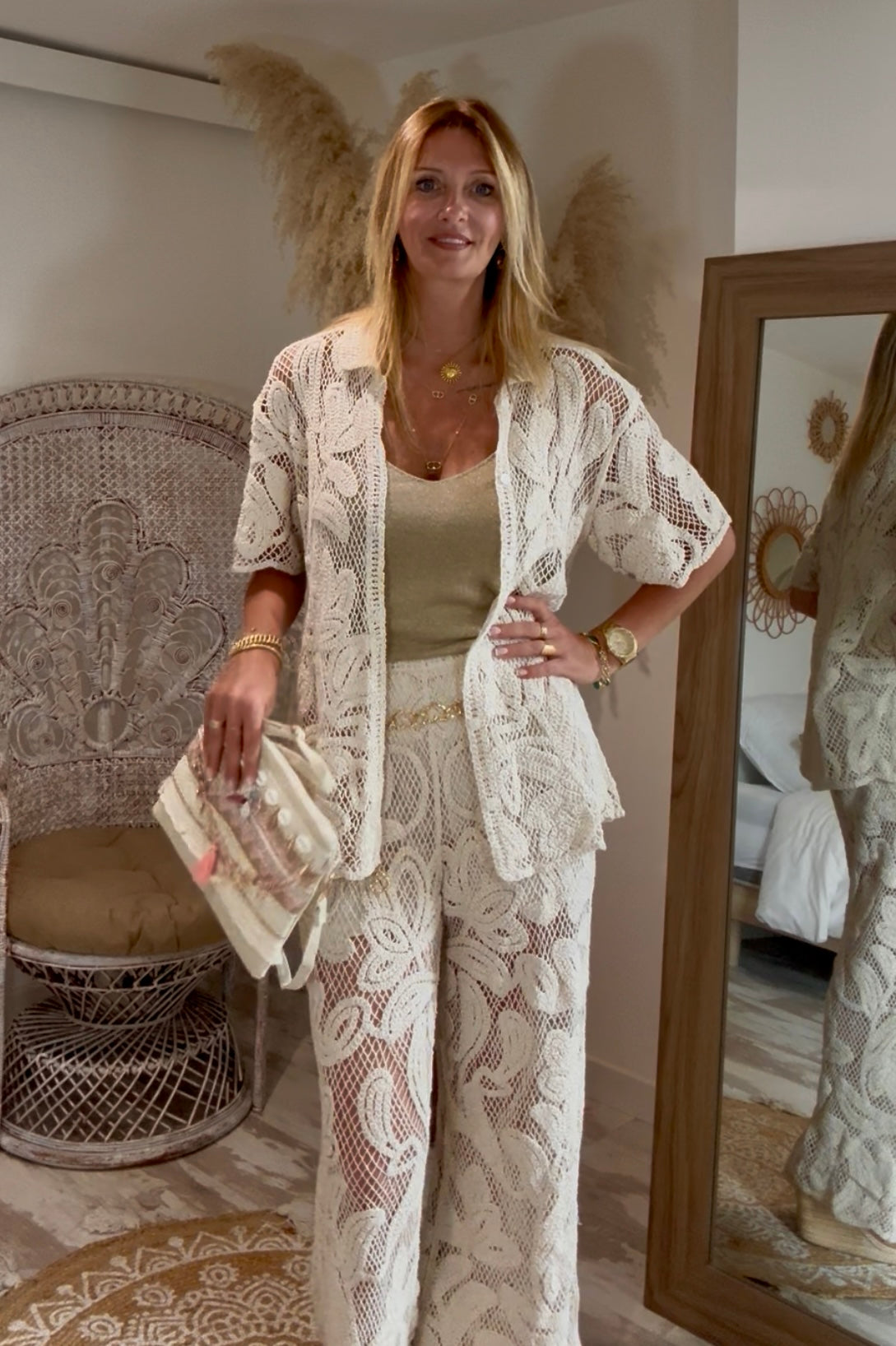 PANTALON CROCHET BEIGE "CASSIE"