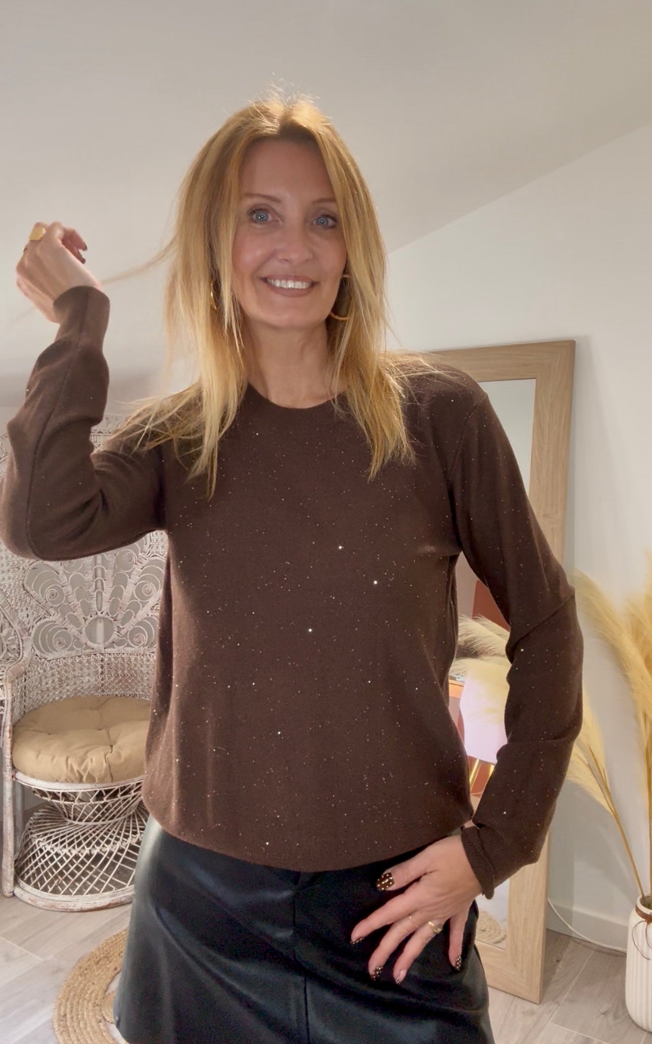 Pull ÉCLIPSE marron pailleté