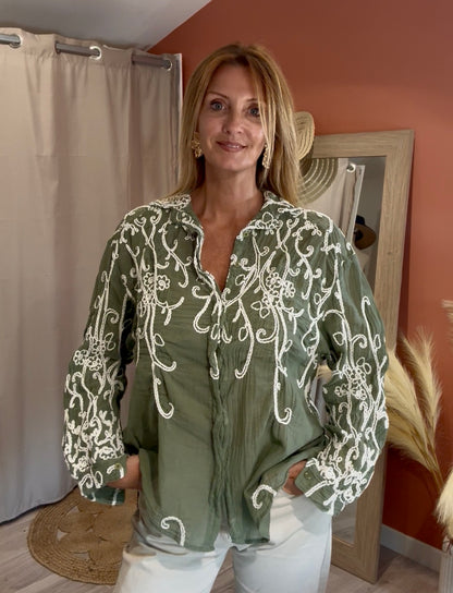CHEMISE KAKI SANDY A BRODERIES
