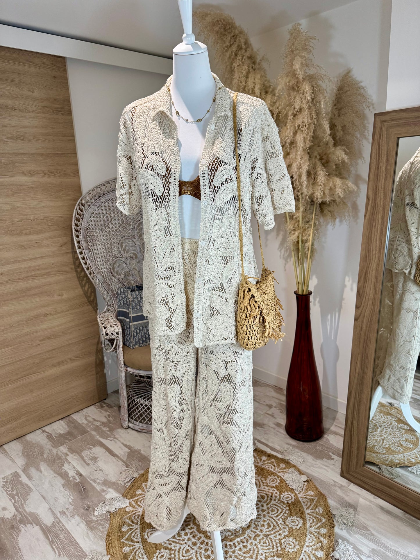 PANTALON CROCHET BEIGE "CASSIE"