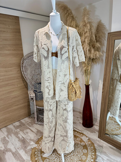 PANTALON CROCHET BEIGE "CASSIE"