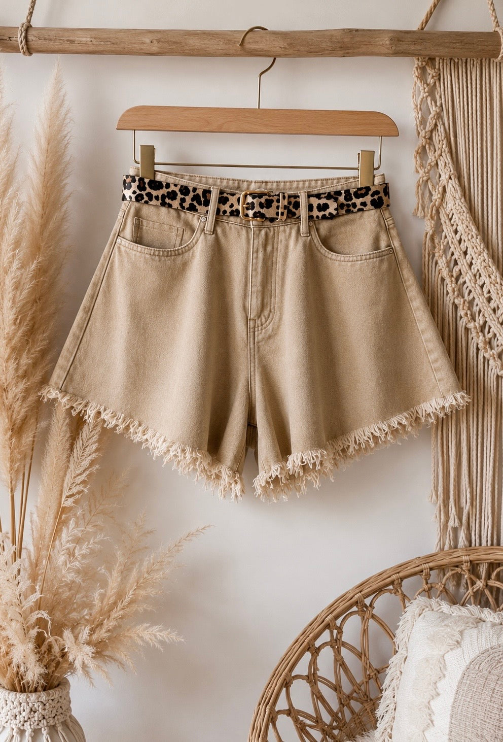 Short COACHELLA bohème evasé effet jupe taupe