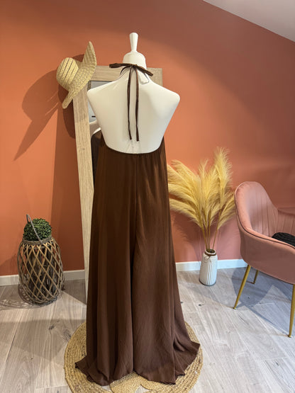 ROBE LONGUE "ETOILE DE MER" MARRON AVEC BIJOU DORE