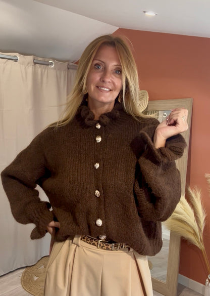 GILET BOUTONNE FLEUFY MARRON