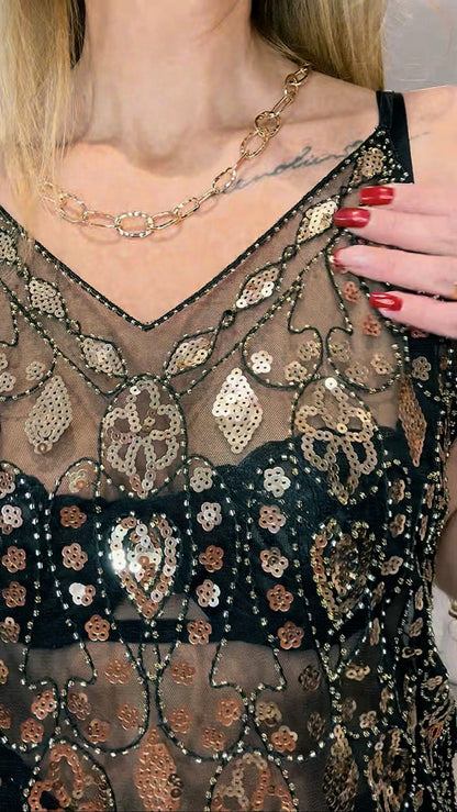 Top GOLD noir à sequin