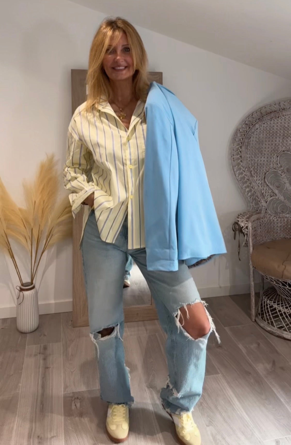 BLAZER BLEU "SAVANE" REVERS ET DOUBLURE LEOPARD