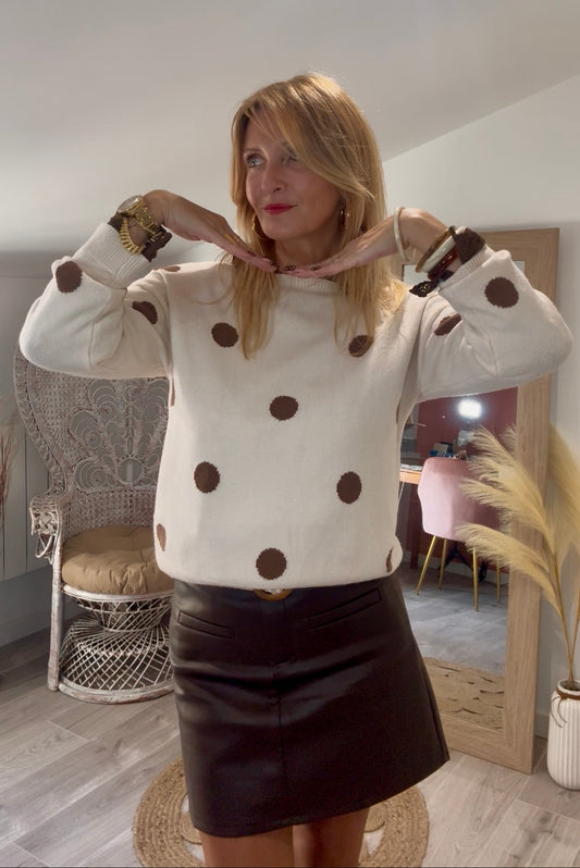 Pull BLOOM beige à gros pois marron