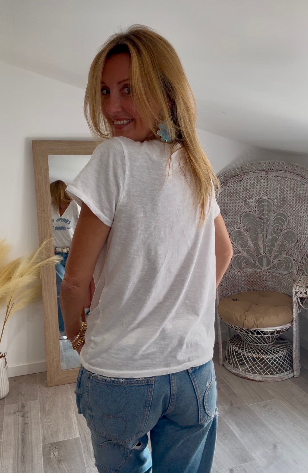 T-shirt COPINE blanc et bleu à bouclette