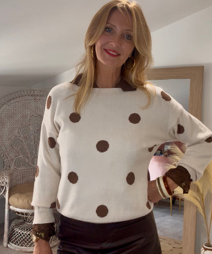 Pull BLOOM beige à gros pois marron