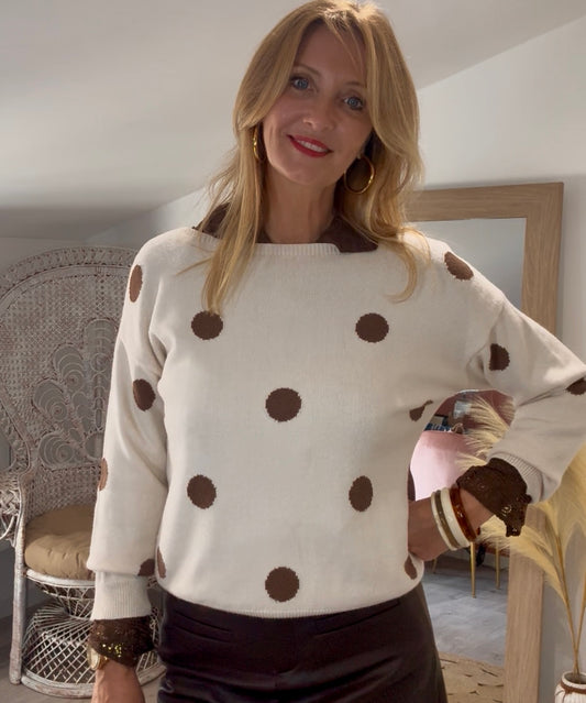 Pull BLOOM beige à gros pois marron