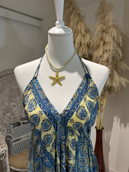 ROBE LONGUE DOS NU "PLAYA BLEUE"