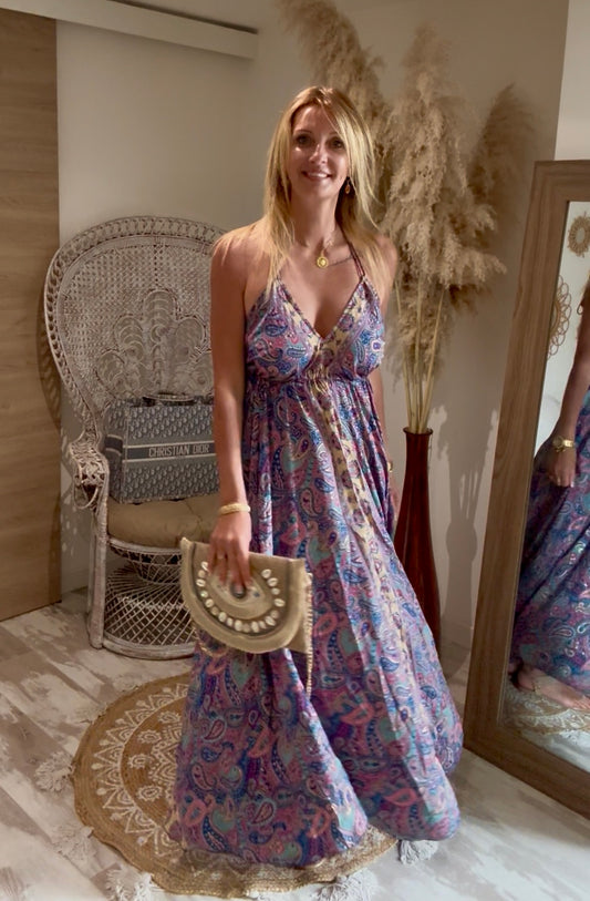 ROBE LONGUE DOS NU "PLAYA BLEUE ROSE"