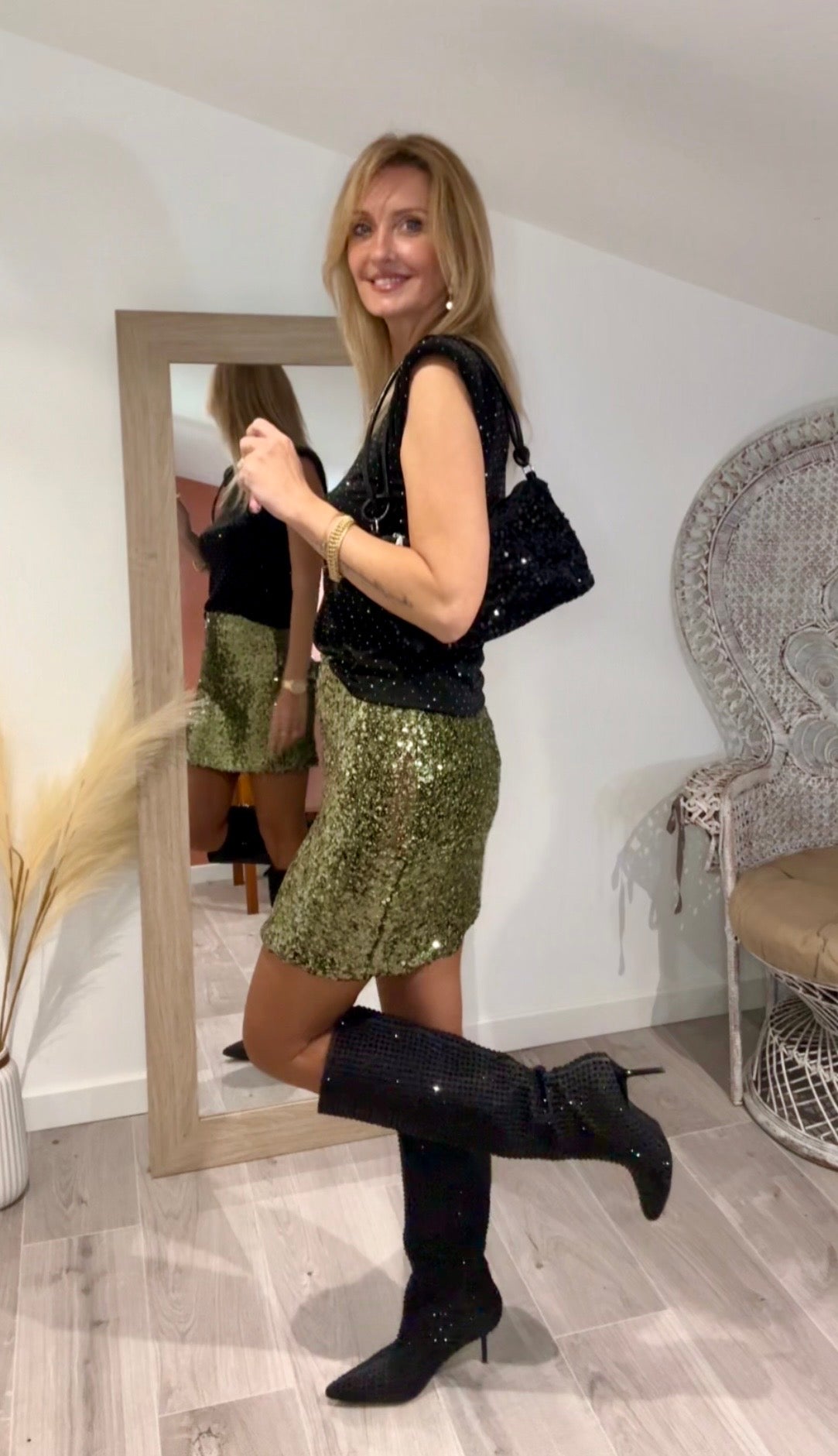 Jupe IBIZA verte à sequins