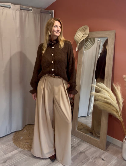 GILET BOUTONNE FLEUFY MARRON