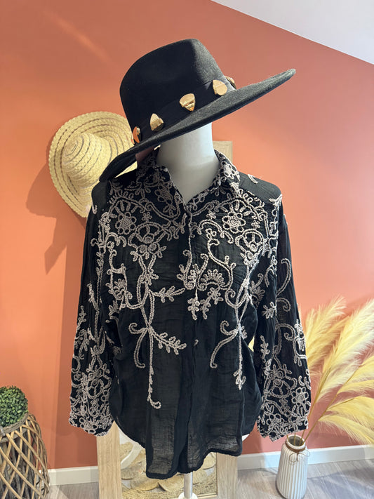 CHEMISE NOIRE SANDY A BRODERIES