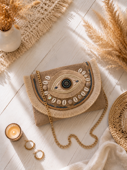 SAC A MAIN / POCHETTE "AMALYA" AVEC ANSE ET CHAINE DOREE