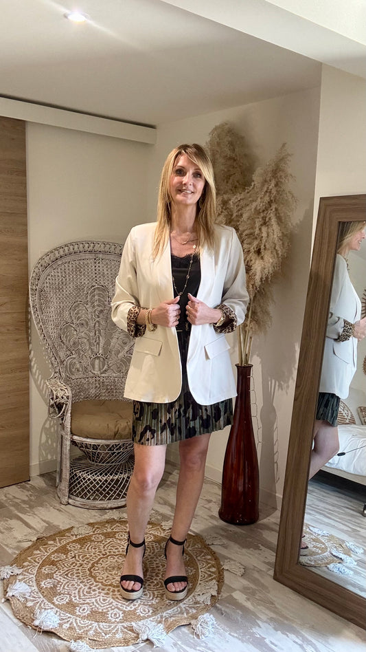 BLAZER "SAVANE BEIGE " doublure et revers léopard