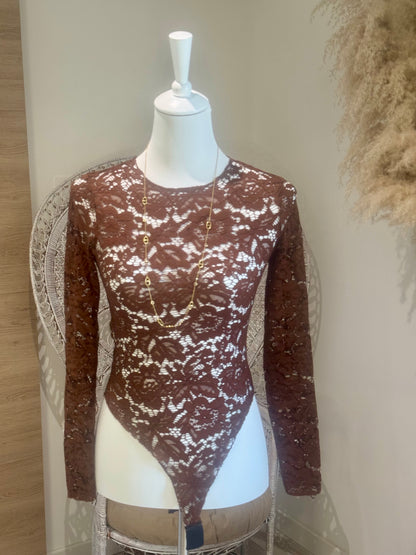 BODY MARRON "SENSUEL" EN DENTELLE
