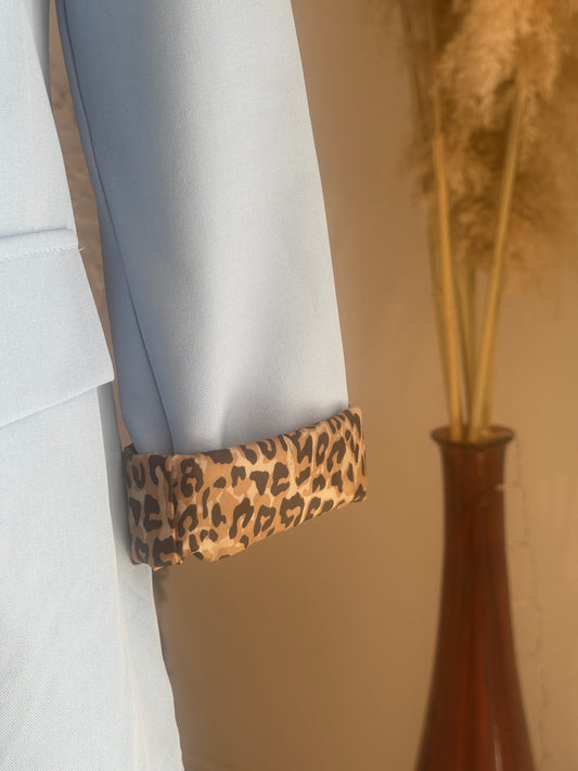 BLAZER BLEU "SAVANE" REVERS ET DOUBLURE LEOPARD
