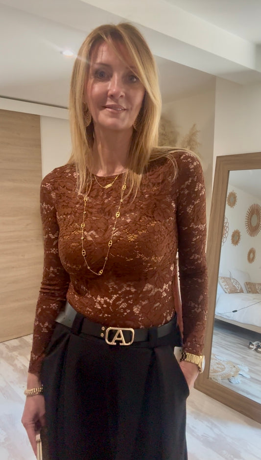 BODY MARRON "SENSUEL" EN DENTELLE