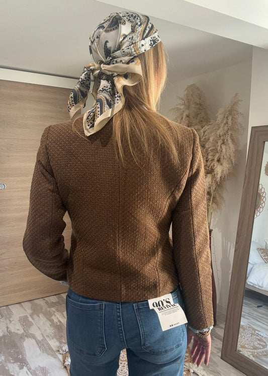 VESTE MARRON "KENNEDY"EN TWEED ET BOUTONS DORES