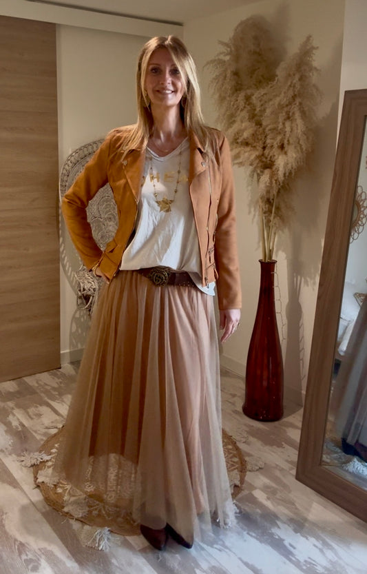 JUPE "CHIQUITA "LONGUE EN TULLE BEIGE
