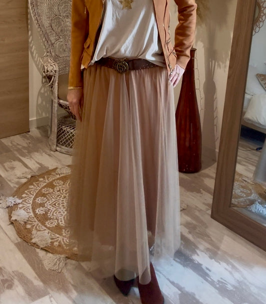 JUPE "CHIQUITA "LONGUE EN TULLE BEIGE