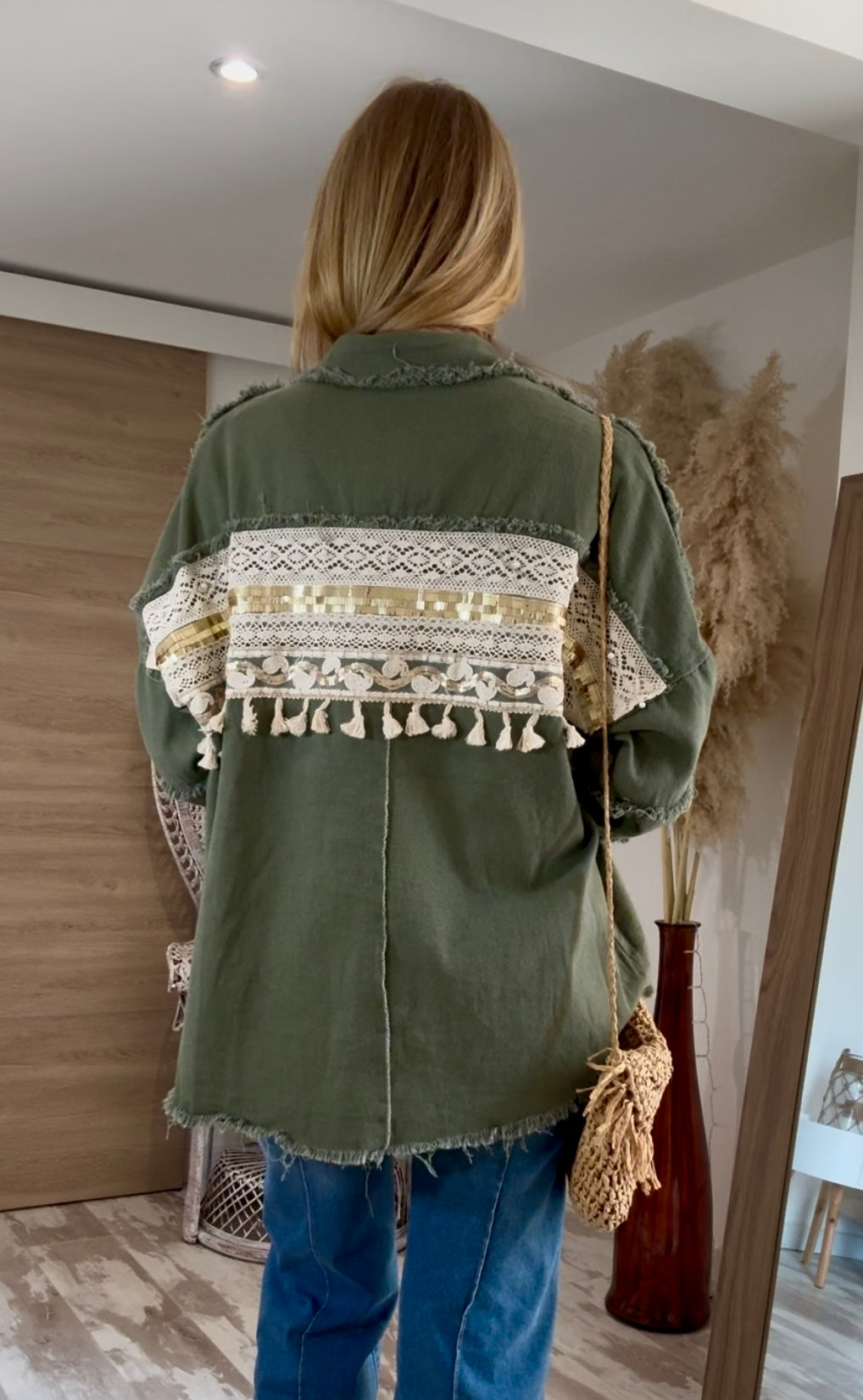 CHEMISE "POCAHONTAS" EN JEAN KAKI EFFILOCHÉE DOS INDIEN