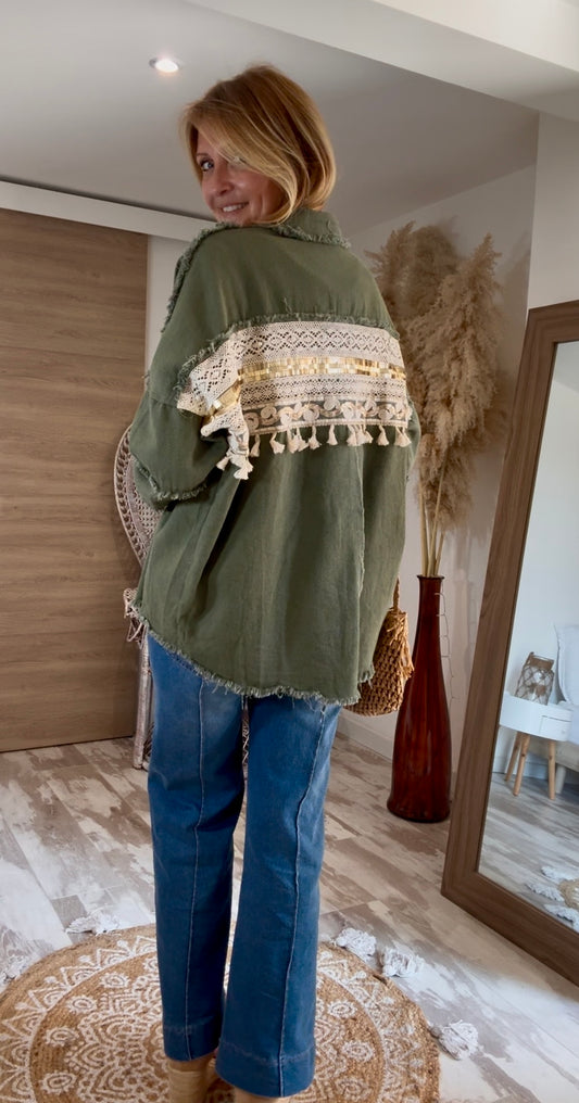 CHEMISE "POCAHONTAS" EN JEAN KAKI EFFILOCHÉE DOS INDIEN
