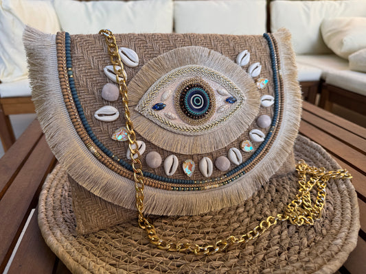 SAC A MAIN / POCHETTE "AMALYA" AVEC ANSE ET CHAINE DOREE