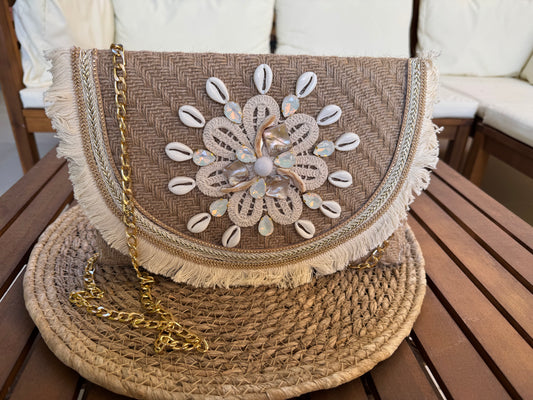 SAC A MAIN / POCHETTE "MAREA" A ANSE ET BANDOULIERE CHAINE DOREE