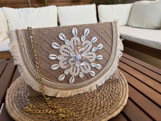 SAC A MAIN / POCHETTE "MAREA" A ANSE ET BANDOULIERE CHAINE DOREE